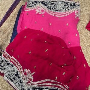 Vibrant Pink and Red Embroidered Fabric